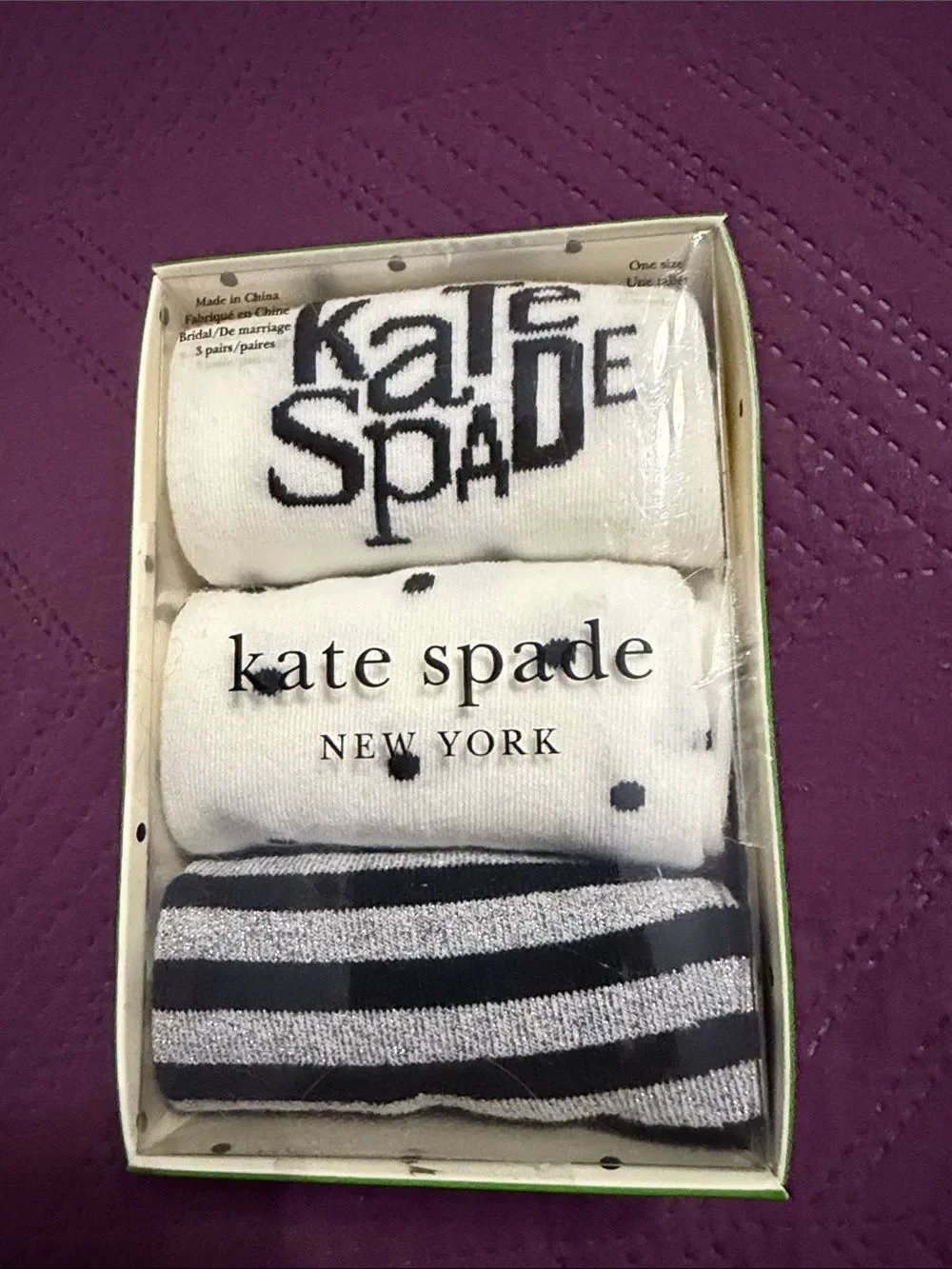 kate spade White and Black Polka Dot & Stripe Sock Trio